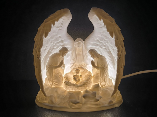 Nașterea Domnului Sub Aripa Îngerului 3D – Decor Creștin Luminos cu LED