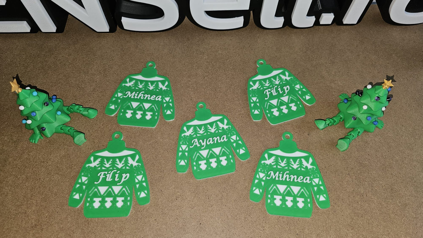 Ornament de Brad "Pulover de Crăciun" cu Nume