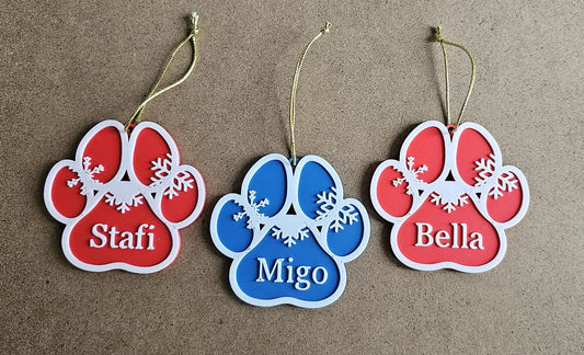 Ornament Personalizat Lăbuță Câine/Pisică de Crăciun - Decor Brad Nume Animale